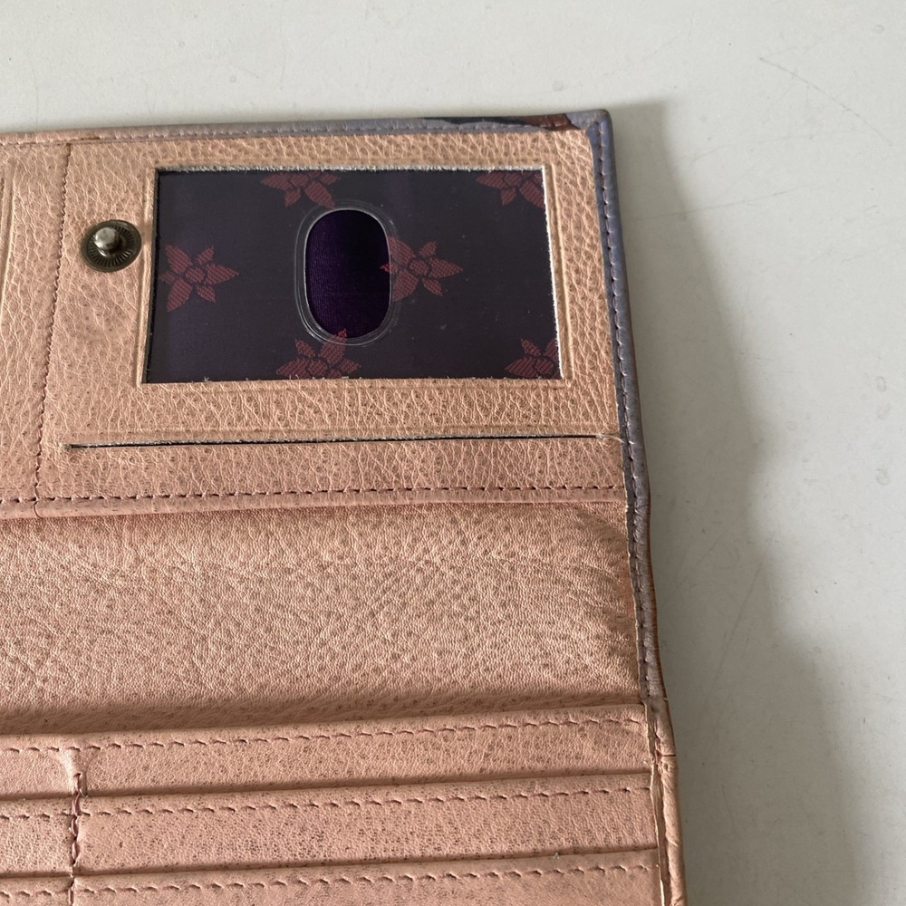 Anuschka Hand Painted Leather Wallet Garden Nature Butterfly Floral Snap Closure - Picture 14 of 16